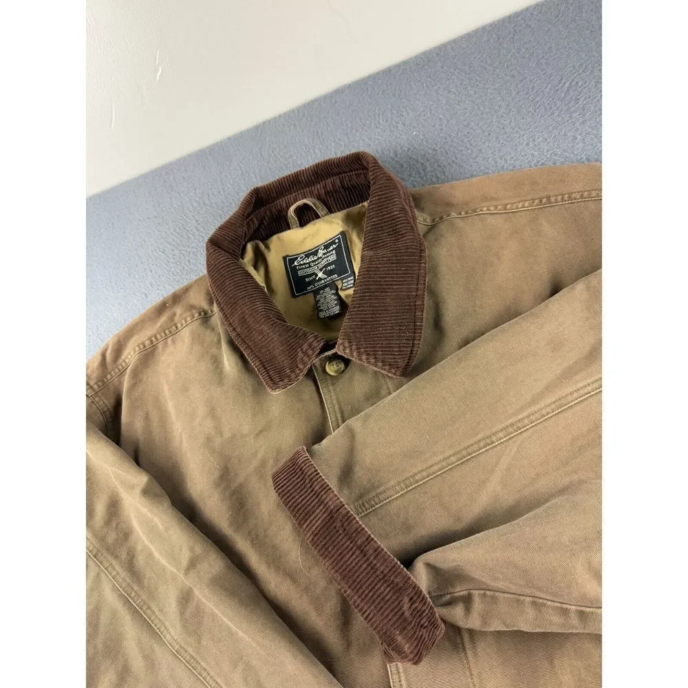 Eddie Bauer Jacket Mens XXL Brown Corduroy Collar Canvas Barn Field Coat Vintage